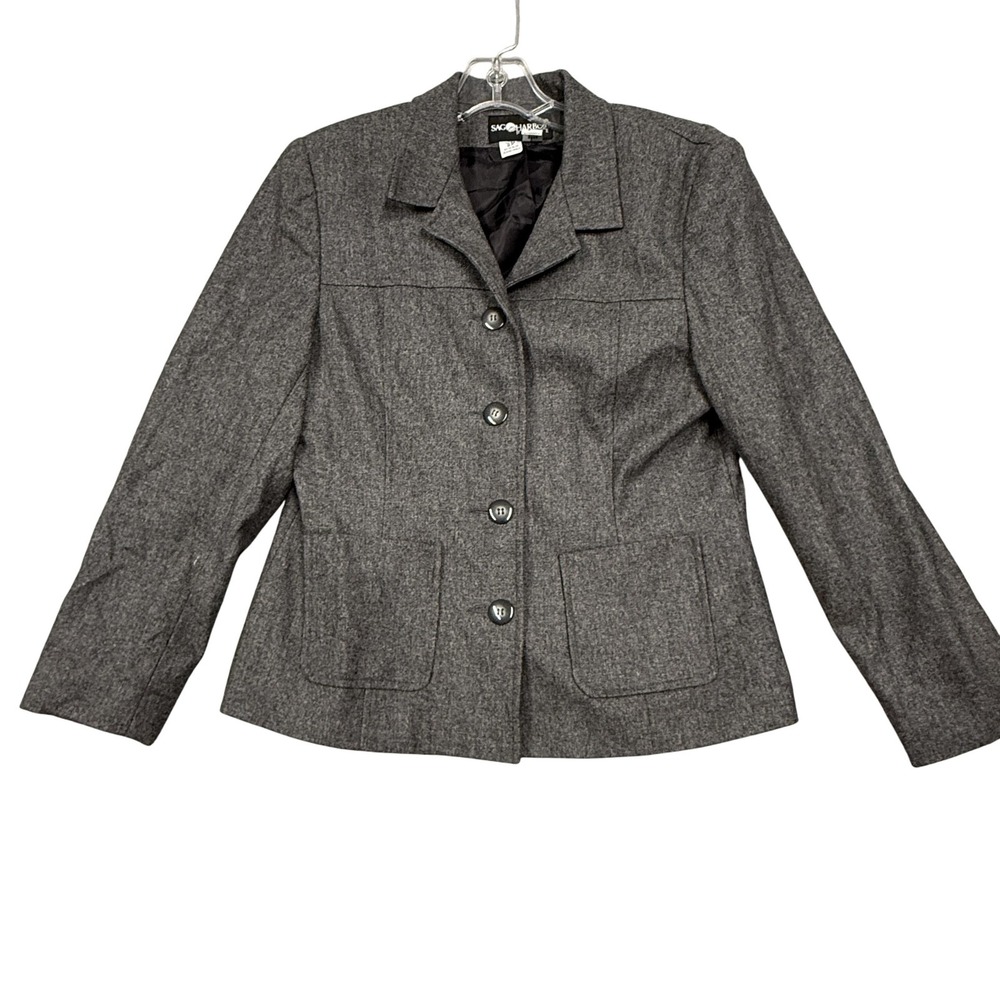 Sag Harbor Blazer Womens 8P Gray Wool Blend Lined Career Jacket Petite Office‎